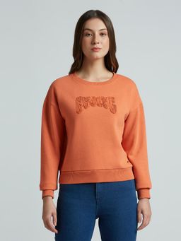 Pepe Jeans - Orange Embroidered Full Sleeve Sweatshirt