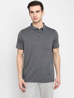 Turtle - Men Poly Spandex Grey Slim Fit Active Polo T-Shirt