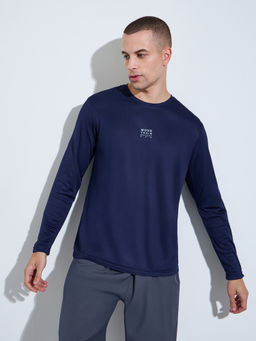 Styli - Men Navy Blue Typography Crew-Neck Long Sleeves Regular-Fit T-Shirt