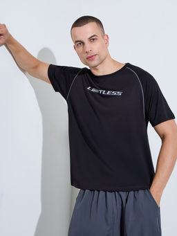 Styli - Men Black Typography Crew-Neck Short Sleeves Regular-Fit T-Shirt