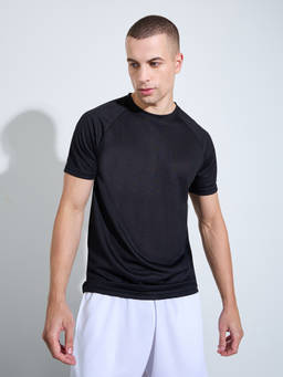 Styli - Men Black Crew-Neck Short Sleeves Regular Fit T-Shirt