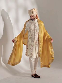 Jatin Malik - Ivory Ochre Sherwani (Set of 5)