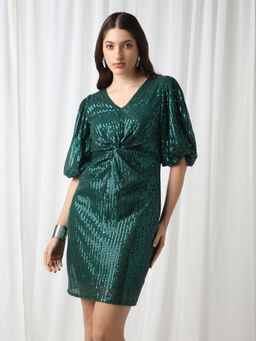 Globus - Women Green Embellished Mini Bodycon Party Dress