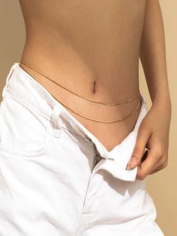 AQUASTREET - 18K Gold Plated Two Layered Long Waist Chain, Anti-Tarnish Stainless Steel Jewelry