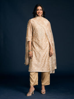 Gajra Gang - Beige Embroidered Kurta Pant & Dupatta Diwalicous (Set of 3)