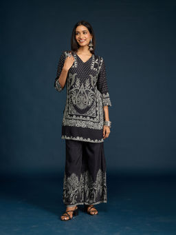 Gajra Gang - Black Muslin Printed Co-Ord Set Diwalicous (Set of 2)