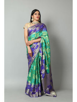 KISHORI - Womens Bandhani and Banarasi Saree and Blouse Fabric-Rama-Purple