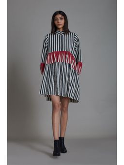 Mati - Uno Stripe Dress - Black with Red