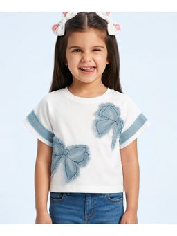 devils n angels - Girls White Denim Bow Birthday Party Wear Top