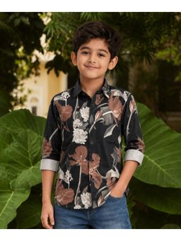 devils n angels - Boys Black Floral Printed Full Sleeve Shirt