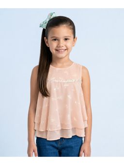 devils n angels - Girls Peach Butterfly Print Sleeveless Party Wear Top