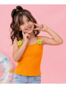 devils n angels - Girls Orange Floral Strap Casual Wear Top
