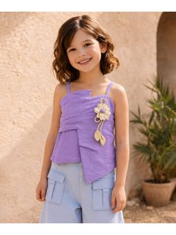devils n angels - Girls Lavender Floral Applique Party Wear Top