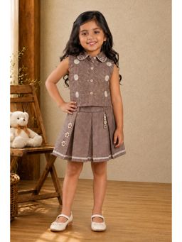 Lagorii - Brown Floral Print Pleated Co-Ord Set