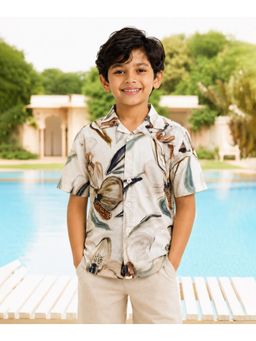 devils n angels - Boys White Floral Printed Cotton Half Sleeve Casual Shirt