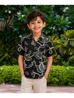 devils n angels - Boys Black Floral Embroidered Shirt