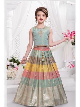 Lagorii - Mint Green Color Block Lehenga and Choli With Dupatta