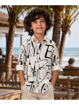 devils n angels - Boys White Designer Print Cotton Shirt