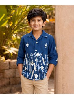 devils n angels - Boys Blue Embroidered Cotton Shirt