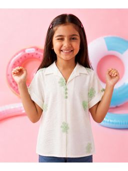 devils n angels - Girls White Floral Embroidered Casual Shirt Style Top