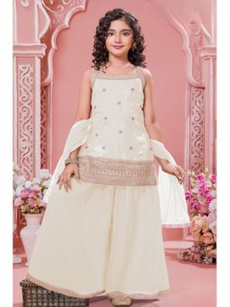 Lagorii - Off White Embroidered Kurti And Palazzo with Dupatta