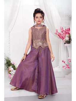 Lagorii - Purple Embroidered Top and Palazzo With Dupatta