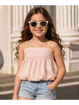 devils n angels - Girls Pink Gathered Sleeveless Casual And Party Wear Top