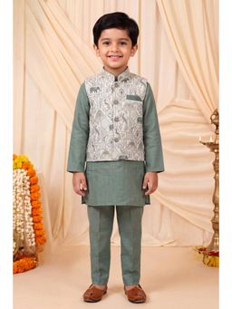 BT DEZINES - Boys Sage Green Waistcoat With Kurta And Trouser