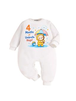 KNITROOT - Birthday 4 Months Of Umbrella Hugs Text Printed Onesies - White