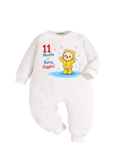 KNITROOT - Birthday 11 Months Of Rainy Giggles Text Printed Onesies - White