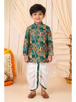 BT DEZINES - Boys Peacock Blue Print Kurta And Dhoti