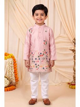 BT DEZINES - Boys Light Pink Embroidered Kurta and Pyjama