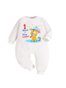 KNITROOT - Birthday 1 Month Of Rainy Cuddles Text Printed Onesies - White