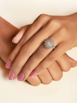 Silberry - 925 Sterling Silver Colour Bloom Ring (5 In 1 Crystal) For Women