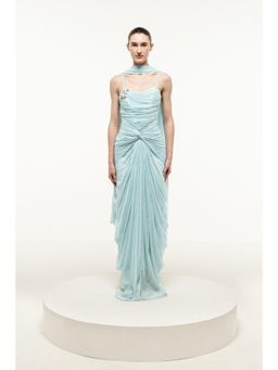 SOTBELLA - LIGHT BLUE RUCHED DRAPED DRESS WITH STOLE
