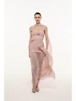 SOTBELLA - LIGHT PINK BONED STRAPLESS DRESS WITH STOLE