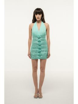 SOTBELLA - HALTER Neck ROSETTE DETAILS Mini Dress