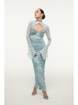 SOTBELLA - BLUE LACE SLEEVE RUCHED DRESS