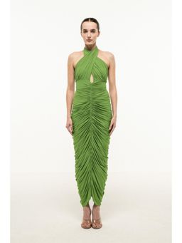 SOTBELLA - GREEN HALTER-NECK RUCHED DRESS