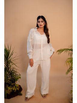 SUBTLE - White Embellished Shirt with Bustier & Pant