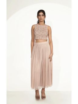 Galocher Clothing - Beige Soft Muse Embellished Crop Top and Skirt