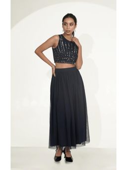 Galocher Clothing - Black Velora Embellished Crop Top and Skirt
