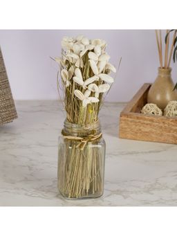 HomeTown - Fleur Dried Floral Arrangemet In Glass Jar 18 Cm in Off White Colour