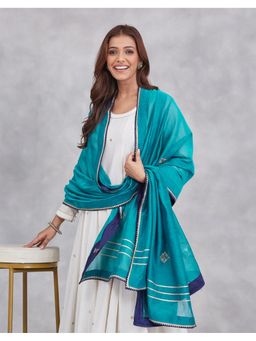 Fabindia - Teal Cotton Silk Hand Embroidered Dupatta