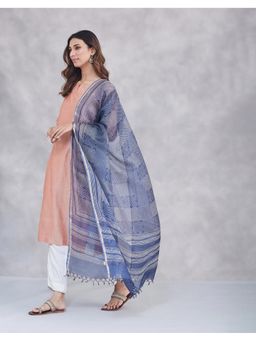 Fabindia - Indigo Silk Blend Hand Block Geometric Printed Dupatta