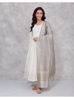 Fabindia - Grey Cotton Silk Hand Block Geometric Printed Dupatta