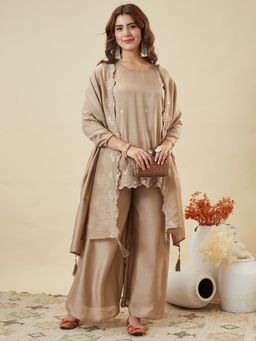 MOKOSH - Grey Silk Embroidered Grey Kurta with Palazzo and Dupatta
