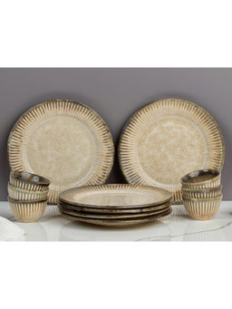 BODHI HOUSE - Beige Premium 12-Piece Stoneware Dinner Set Serving for 6