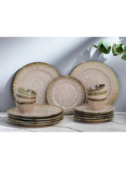 BODHI HOUSE - Pink Premium 18-Piece Stoneware Dinner Set Serving for 6