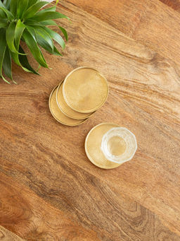 ExclusiveLane - Gold Mist Brass Coasters (Pack of 4)
